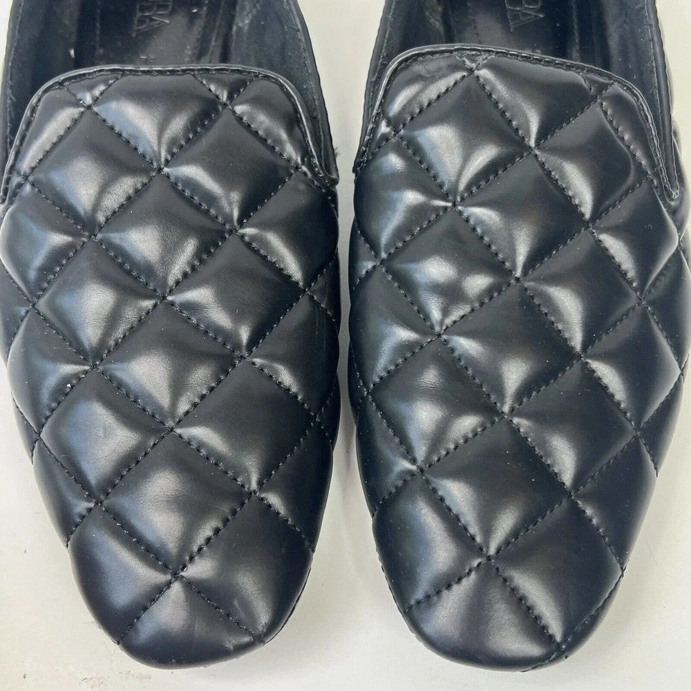 Zara Black Quilted Loafers Flats Size38 US 7.5 Slip on